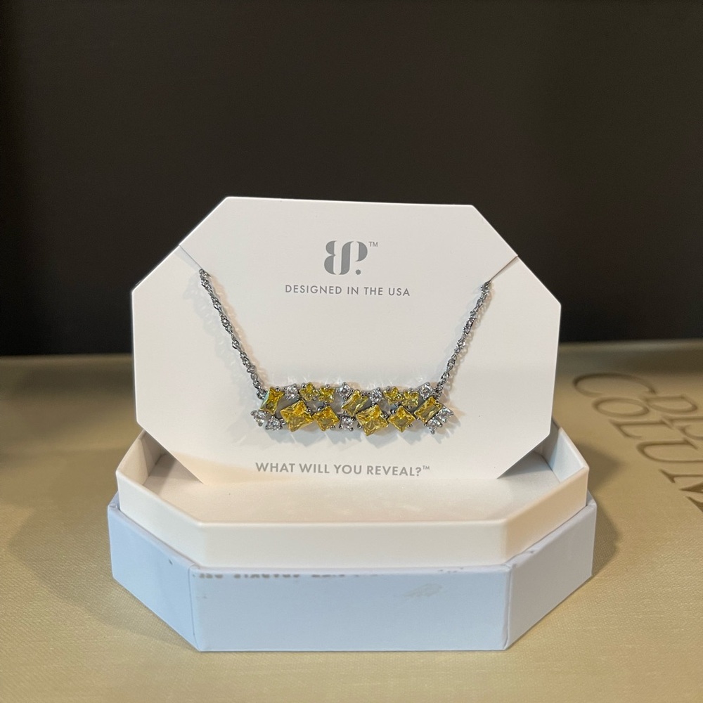 Yellow topaz cubic zirconia bomb party necklace